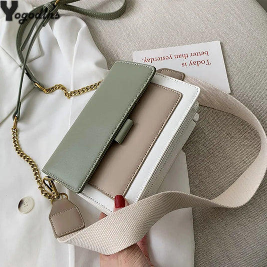 Contrast color Leather Crossbody Bags For Women Travel Handbag Fashion Simple Shoulder Messenger Bag Ladies Small Flap Bag Your Shop Mania