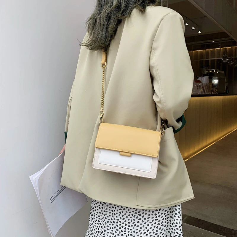 Contrast color Leather Crossbody Bags For Women Travel Handbag Fashion Simple Shoulder Messenger Bag Ladies Small Flap Bag Your Shop Mania