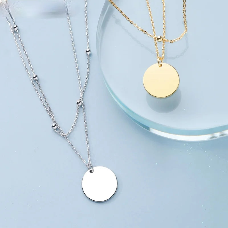 Double Layer Round Disc Necklace