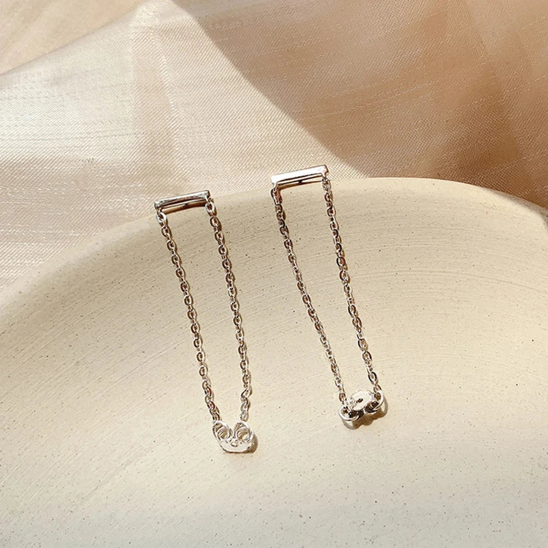 Sterling Silver  Double Chain Tassel Stud Earrings For Women Your Shop Mania