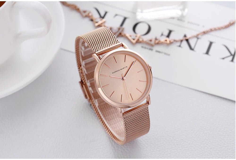 HANNAH MARTIN Brand Quality Stainless Steel Japan Quartz Movement Waterproof Women 36mm Full Rose Gold Ladies Dropshipping Watch Your Shop Mania