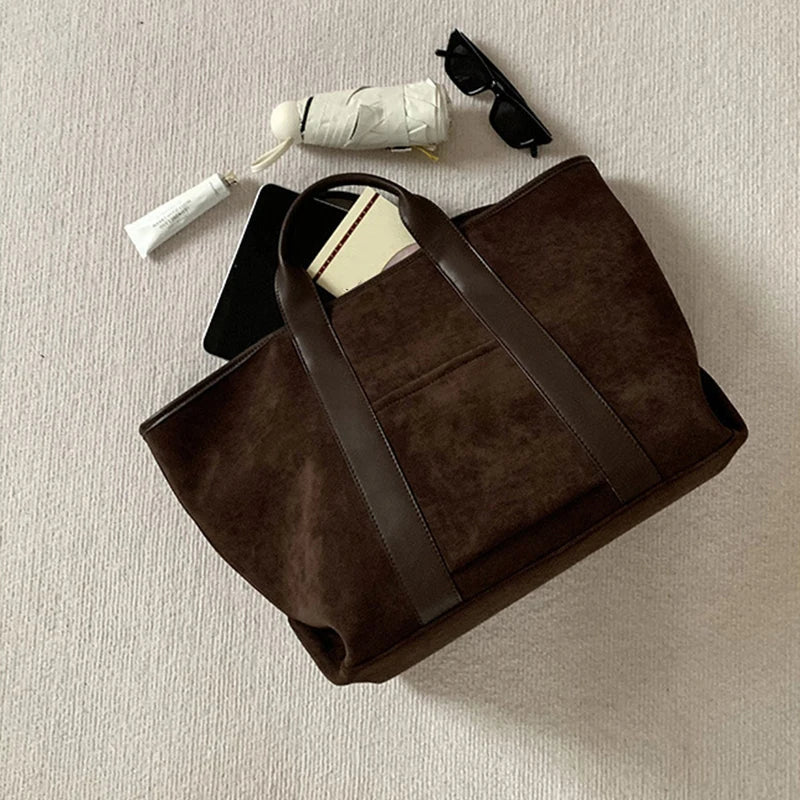 Vintage Suede Large Capacity Handbag Simple All-match Fashion Tote Bags Design Casual Top Handle Shoulder Bag For Women Your Shop Mania