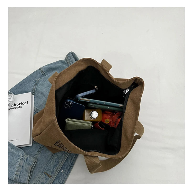 Women's Canvas Tote Bag Fashionable Spacious Durable Shoulder Bag with Zipper Closure and Classic Design Perfect for Work Your Shop Mania