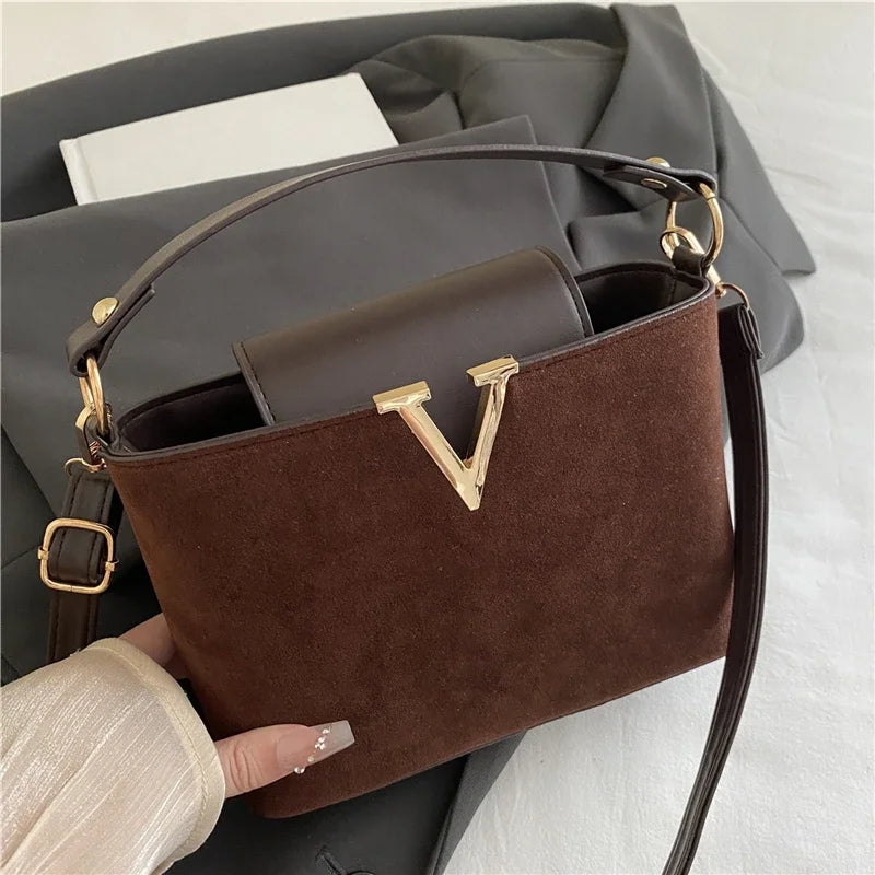 Fashionable Mini Suede Women's Bag, Faux Suede Tote Bag, Hardware Lock Buckle Decoration Handbag Purse Shoulder Cross Body Bags Your Shop Mania