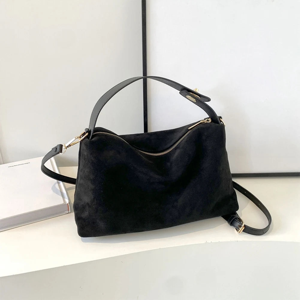 Fashion Autumn Winter Big Boston Tote Soft Matte Suede Cow Leather Women's Handbag Shoulder Crossbody Bag For Women Grey Brown Your Shop Mania