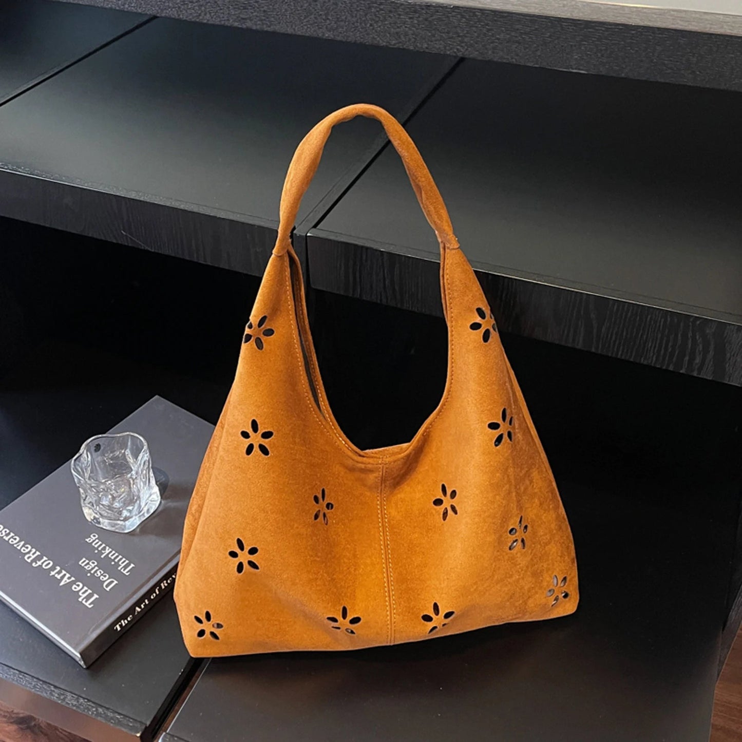 Faux Suede Tote Bag for Women Large Capacity Slouchy Shoulder Bags Faux Suede Casual Tote Bags for Travel School College Work Your Shop Mania