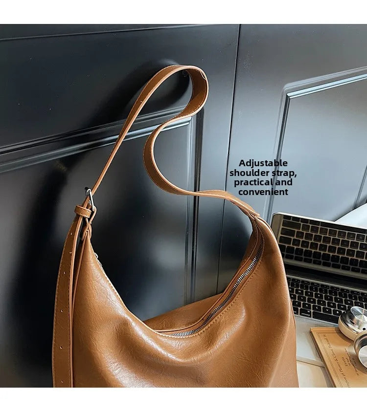 Fall New Large Capaci Pure Color Soft Leather Tote Bag Women's Versatile Single oulder Underarm Bag for Commuting And o... Your Shop Mania