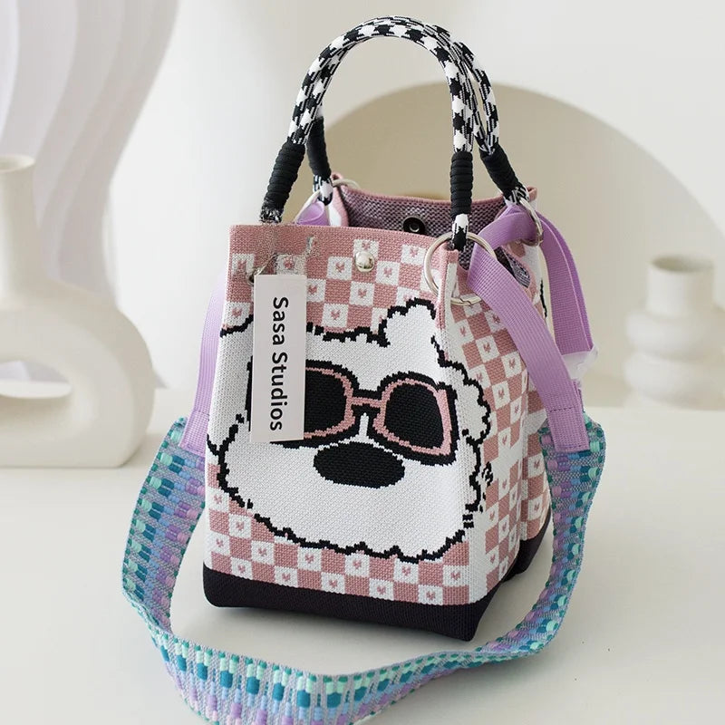 Korean Sle Knitted Tote Bag Large Capaci Portable Handbag Commuter Buet Bag Cute Floral Pattern Women's Handbag Your Shop Mania