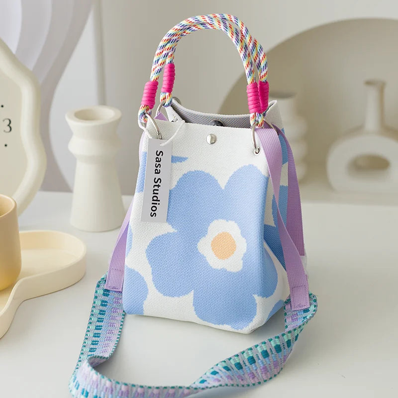 Korean Sle Knitted Tote Bag Large Capaci Portable Handbag Commuter Buet Bag Cute Floral Pattern Women's Handbag Your Shop Mania