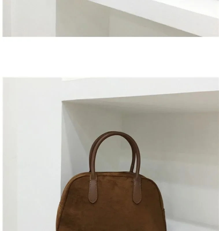 Autumn Winter 2023 New Korean Small Batch Suede Boston Retro Handbag Women's Bowling Bag Handheld Bag Female Style Handbag Your Shop Mania