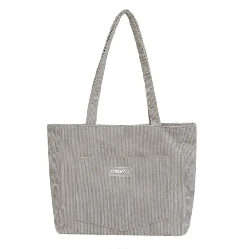 Large Capacity Shoulder Bag Trendy Corduroy Tote Bag Solid Color Ladies Handbag With Front Pocket Your Shop Mania