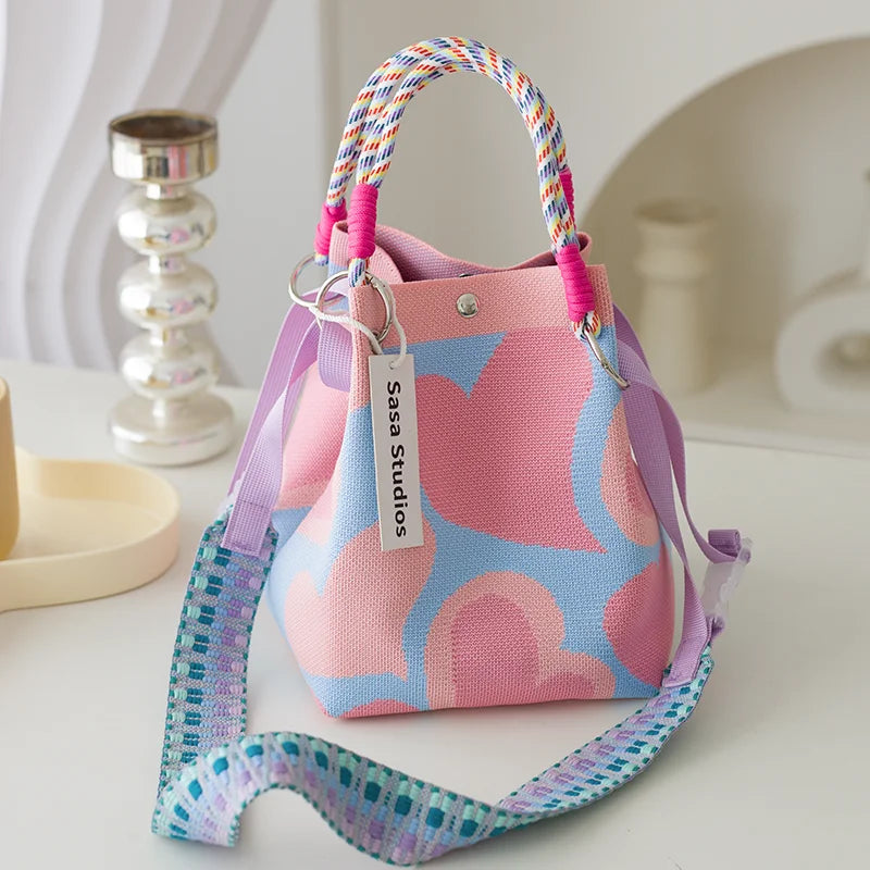 Korean Sle Knitted Tote Bag Large Capaci Portable Handbag Commuter Buet Bag Cute Floral Pattern Women's Handbag Your Shop Mania