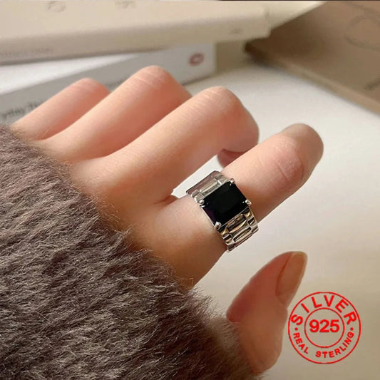Silver Color Simple Black Punk Rings For Women Geometric Fashion Open Adjustable Handmade Party Jewelry Gift Allergy Your Shop Mania