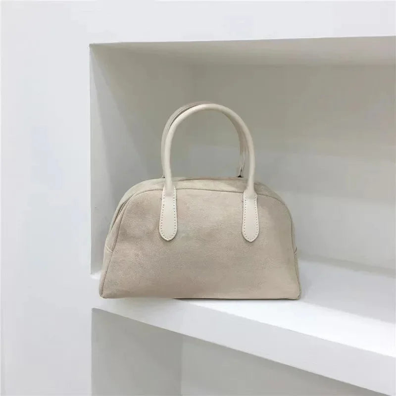 Autumn Winter 2023 New Korean Small Batch Suede Boston Retro Handbag Women's Bowling Bag Handheld Bag Female Style Handbag Your Shop Mania