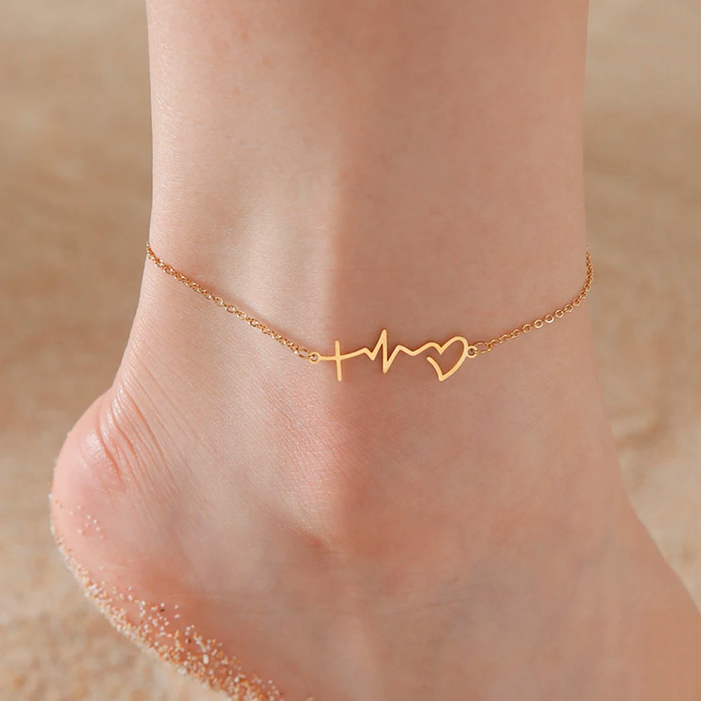 Heartbeat Cardiogram Pendant Anklet Women Stainless Steel Silver Color Foot Chain Boho Summer Accessories Beach Jewelry Your Shop Mania