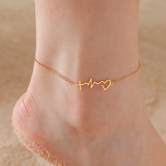 Heartbeat Cardiogram Pendant Anklet Women Stainless Steel Silver Color Foot Chain Boho Summer Accessories Beach Jewelry Your Shop Mania