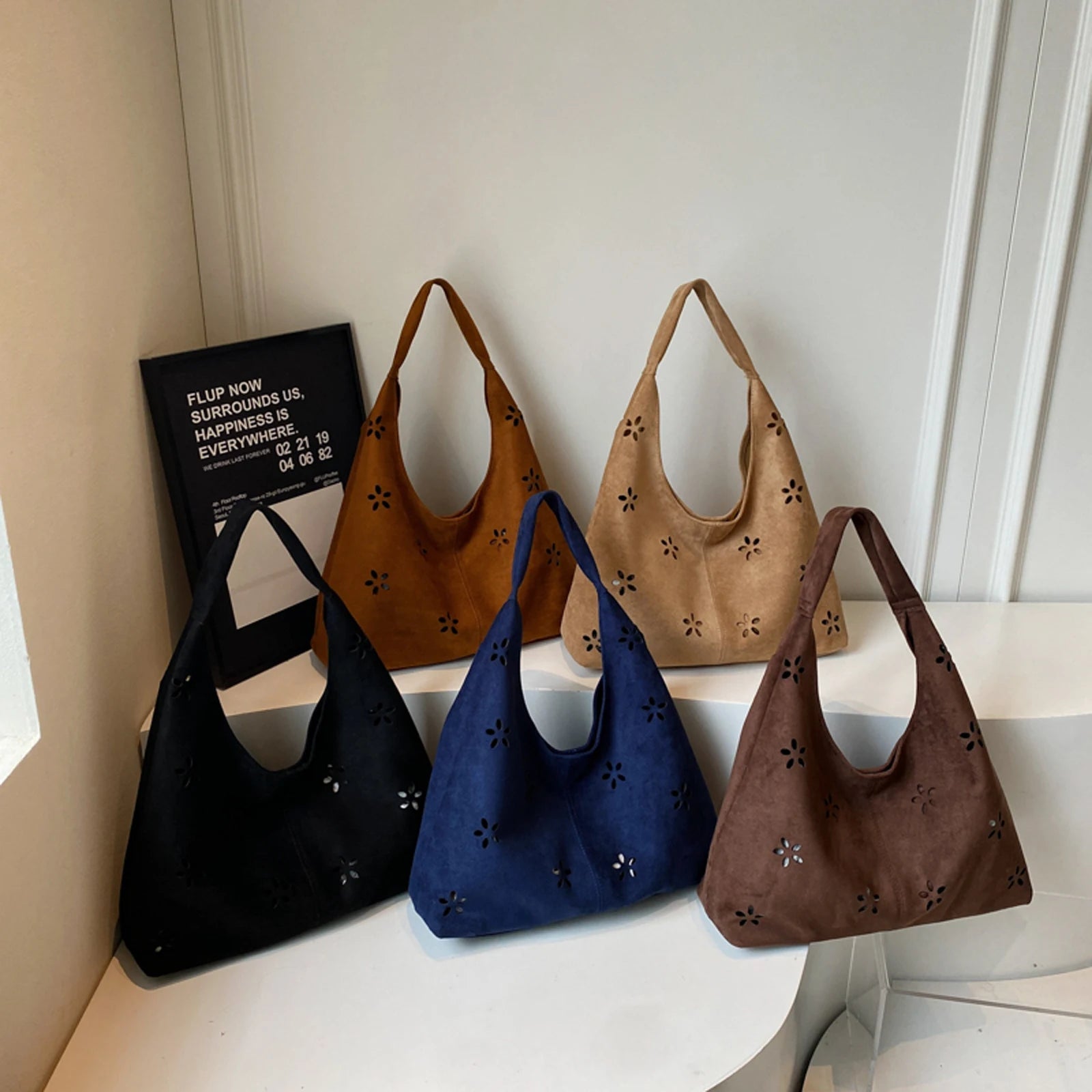 Faux Suede Tote Bag for Women Large Capacity Slouchy Shoulder Bags Faux Suede Casual Tote Bags for Travel School College Work Your Shop Mania