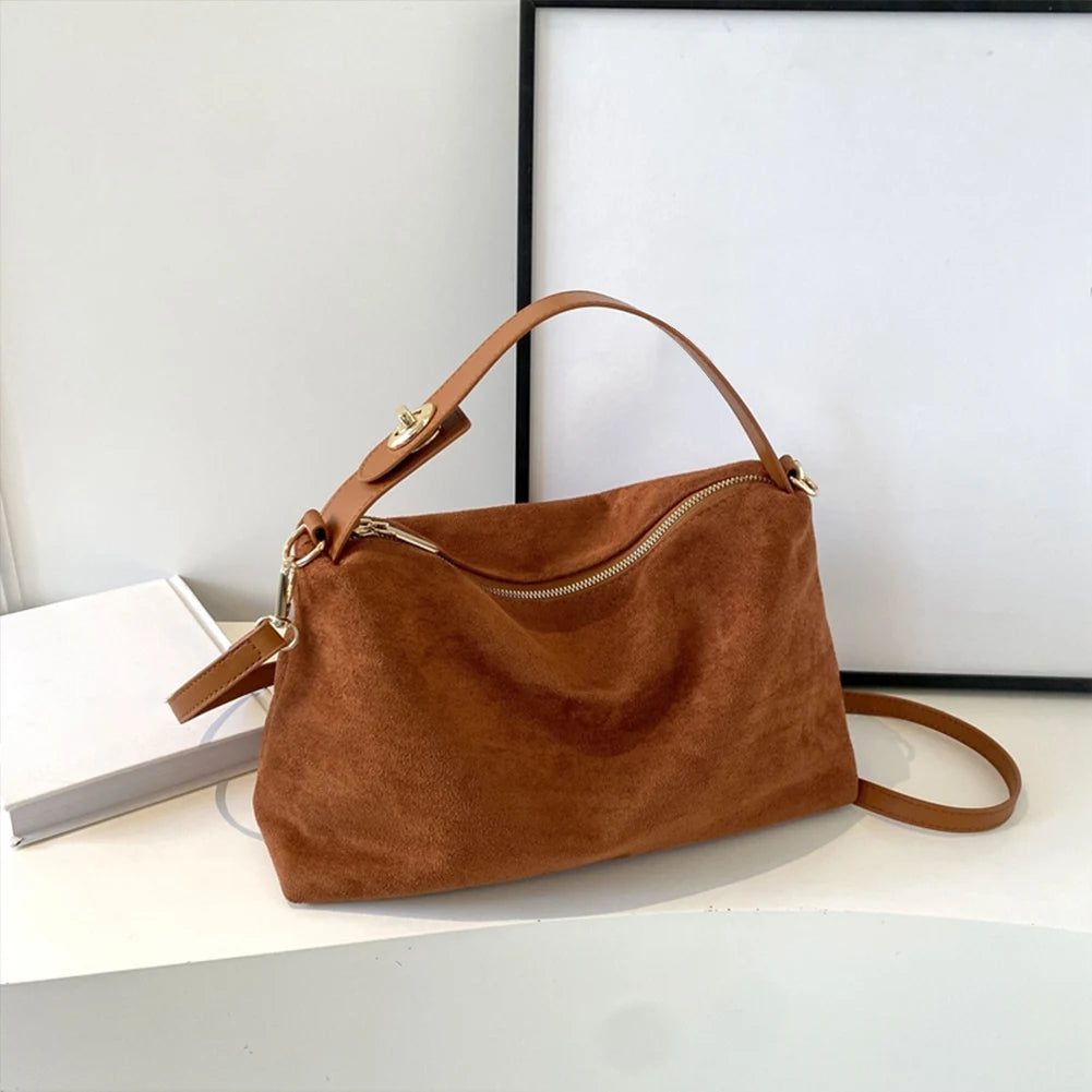 Fashion Autumn Winter Big Boston Tote Soft Matte Suede Cow Leather Women's Handbag Shoulder Crossbody Bag For Women Grey Brown Your Shop Mania