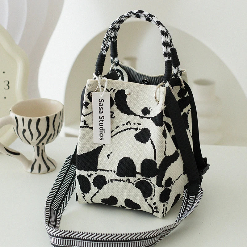 Korean Sle Knitted Tote Bag Large Capaci Portable Handbag Commuter Buet Bag Cute Floral Pattern Women's Handbag Your Shop Mania