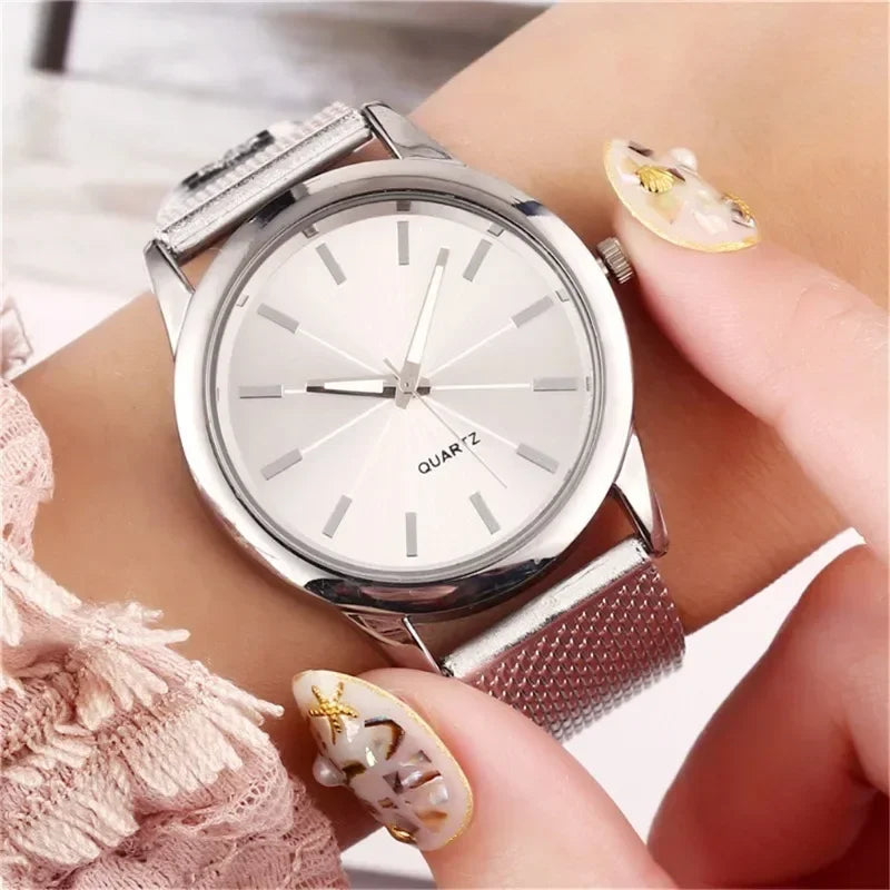 Fashion Sliver Women's Watches Luxury Metal Analog Quartz Wristwatch Mesh Belt Simple Elegant Ladies Watch Clock Reloj De Mujer Your Shop Mania