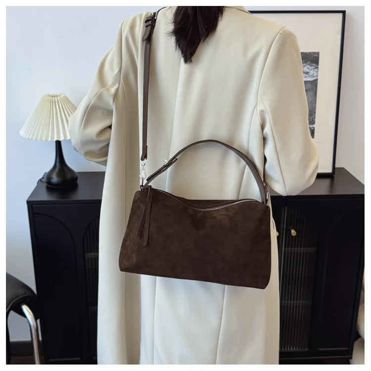 New Fashion Simple Fall Winter Spacious Boston Tote Bag Soft Matte Suede Design Women's Large Capacity Portable Hand Strap Bag Your Shop Mania