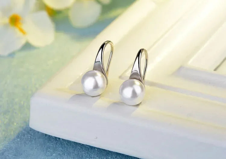 Pure 925 Sterling Silver Earrings Drop Women Round Charms Pearl Hook Dangle Drop Wedding Cute Gift Your Shop Mania
