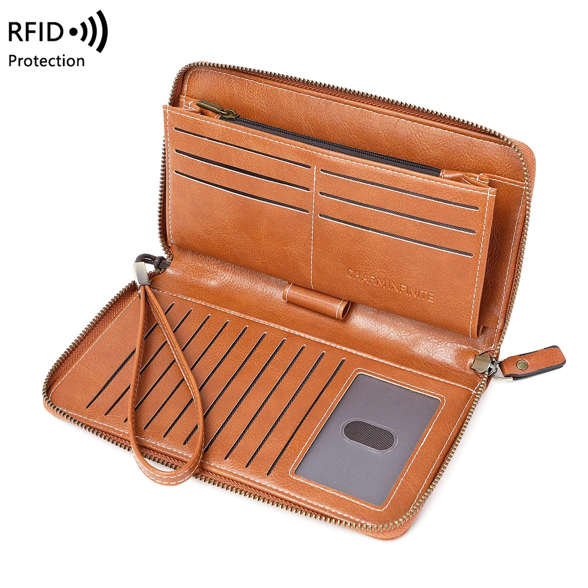 RFID Anti-Theft Brush Wallet for Women, Multi Slot, Vintage, Large Capacity, Multi-functional, Stylish Clutch with Wrist Strap Your Shop Mania