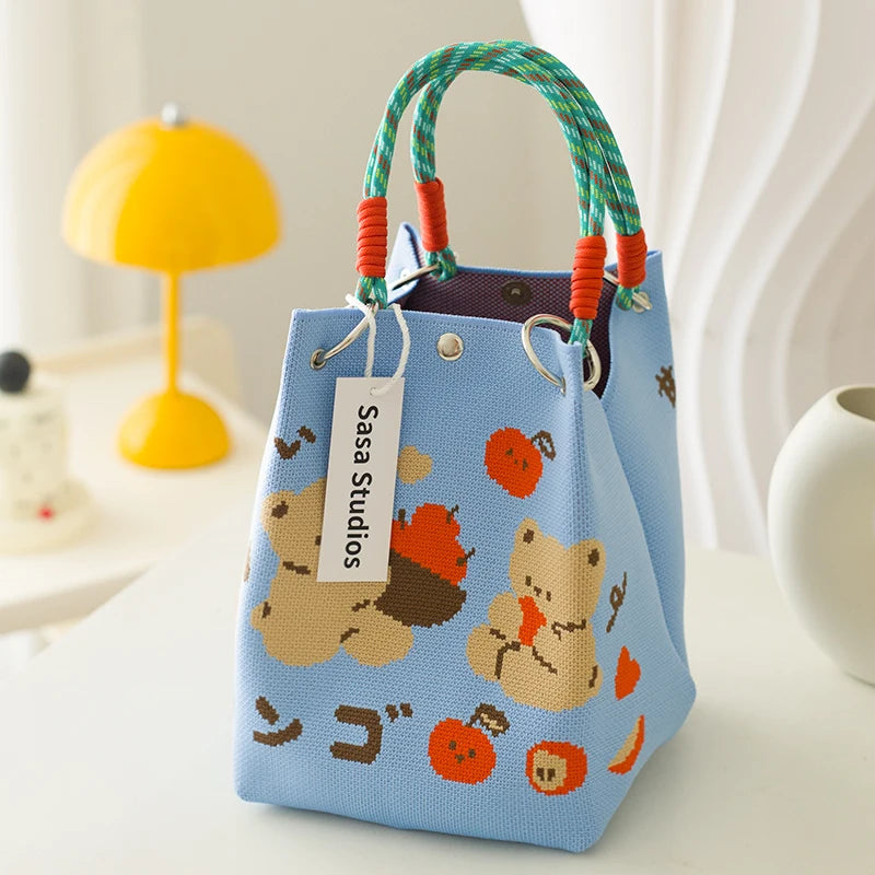 Korean Sle Knitted Tote Bag Large Capaci Portable Handbag Commuter Buet Bag Cute Floral Pattern Women's Handbag Your Shop Mania