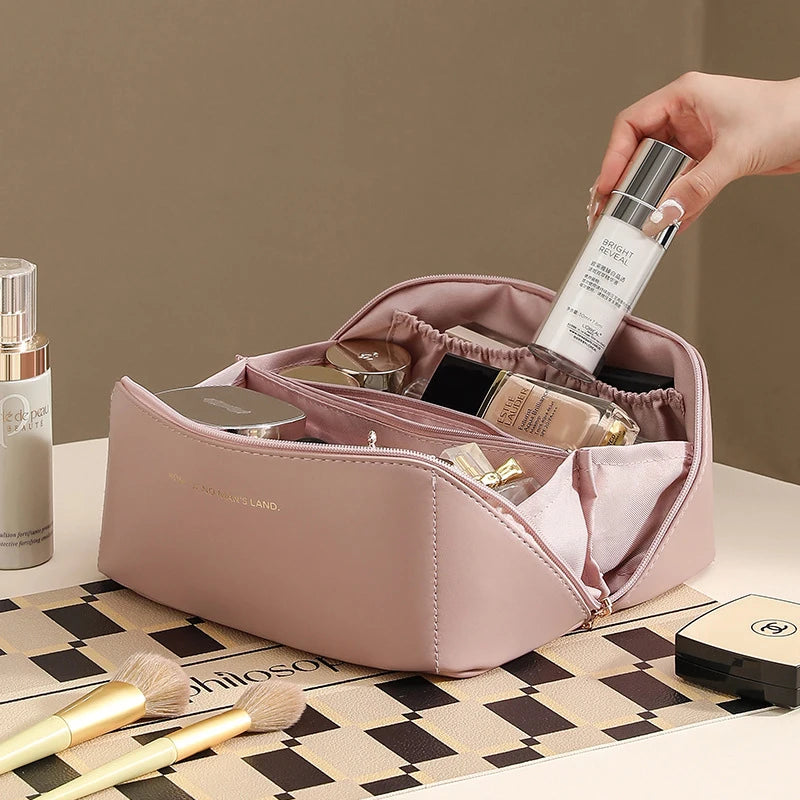 PU Fashion and Convenient Makeup Bag, Travel Storage Bag, Large Capacity Toilet Bag, Hand Boosting Beauty Pillow Makeup Bag Your Shop Mania
