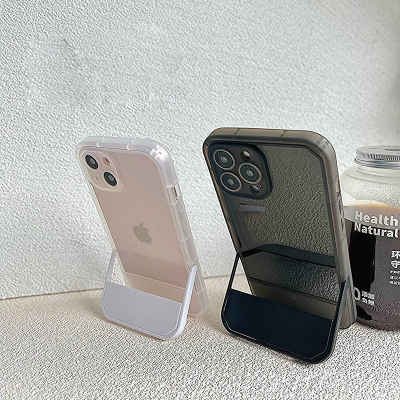 Luxury Holder Stand Bracket Transparent Phone Case For iPhone 11 12 13 14 15 16 Pro Max  X XS XR 7 8 Plus Clear Silicone Cover