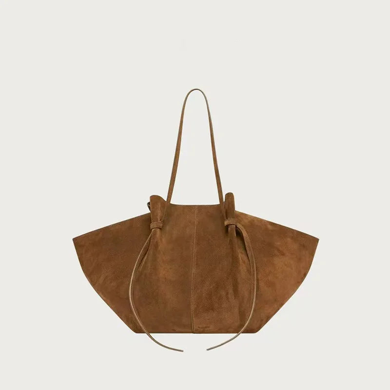 Brand Suede Design Shoulder Bag New Luxury Retro Women's Tote Bag Solid Color Genuine Leather Texture Large Capacity Handbag Your Shop Mania