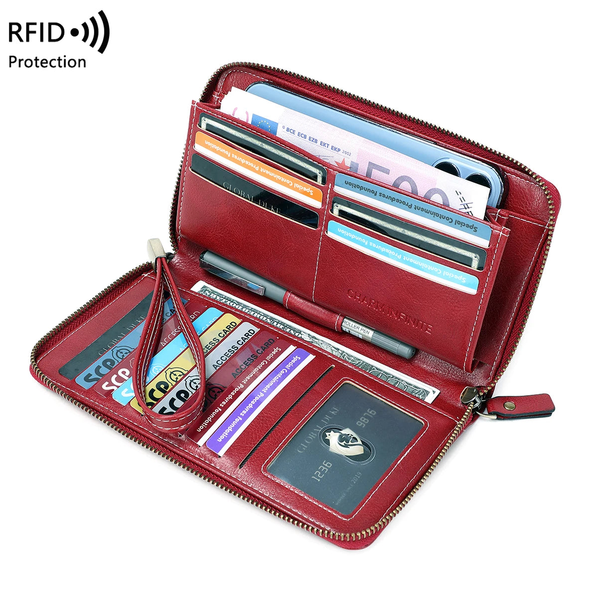 RFID Anti-Theft Brush Wallet for Women, Multi Slot, Vintage, Large Capacity, Multi-functional, Stylish Clutch with Wrist Strap Your Shop Mania