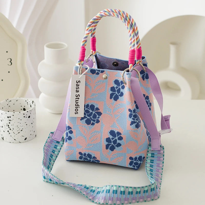 Korean Sle Knitted Tote Bag Large Capaci Portable Handbag Commuter Buet Bag Cute Floral Pattern Women's Handbag Your Shop Mania