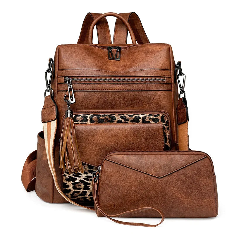 Backpack for Women Large Womens Backpack Leather Travel Fashion Purse Designer Ladies Shoulder Bags with Tassel Two-toned Brown Your Shop Mania