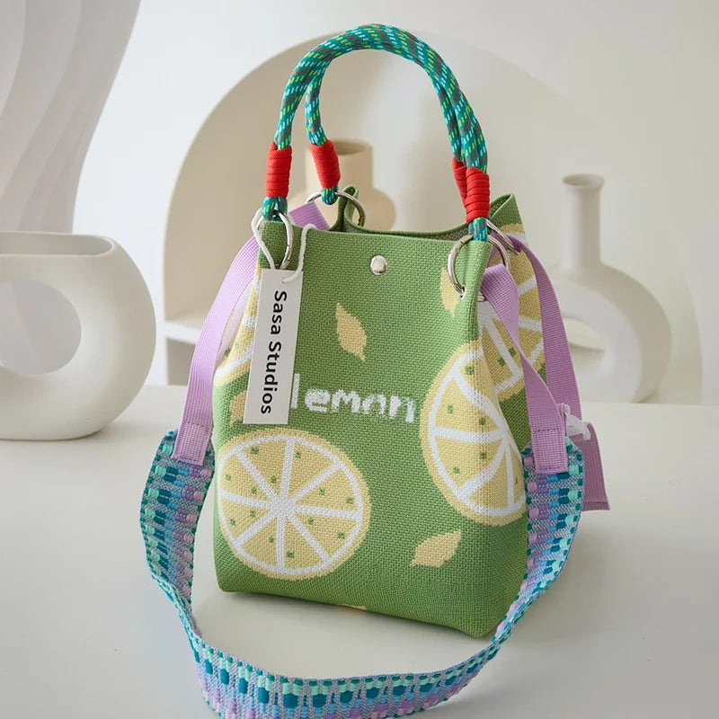 Korean Sle Knitted Tote Bag Large Capaci Portable Handbag Commuter Buet Bag Cute Floral Pattern Women's Handbag Your Shop Mania