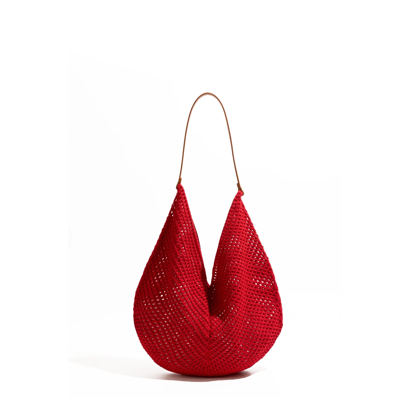 CKKUI Cotton Rope Knitted Crochet Shoulder Shopping Purses With PU Leather Top Handle Korean Style Simple Red Large Capacity Bag Your Shop Mania
