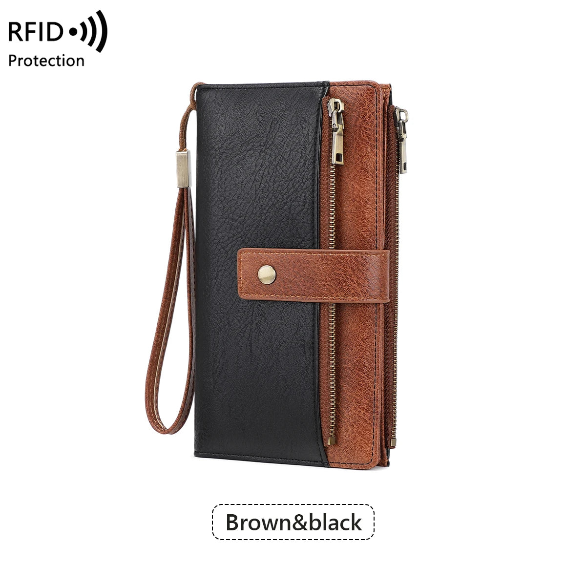 Vintage Style RFID Blocking Wallet Three-Fold Long Clutch Purse Multi-Card Slots for Daily Commute Business Casual Your Shop Mania