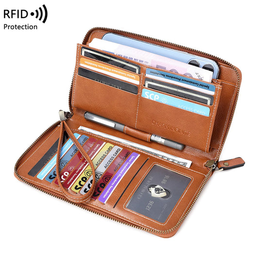 RFID Anti-Theft Brush Wallet for Women, Multi Slot, Vintage, Large Capacity, Multi-functional, Stylish Clutch with Wrist Strap Your Shop Mania
