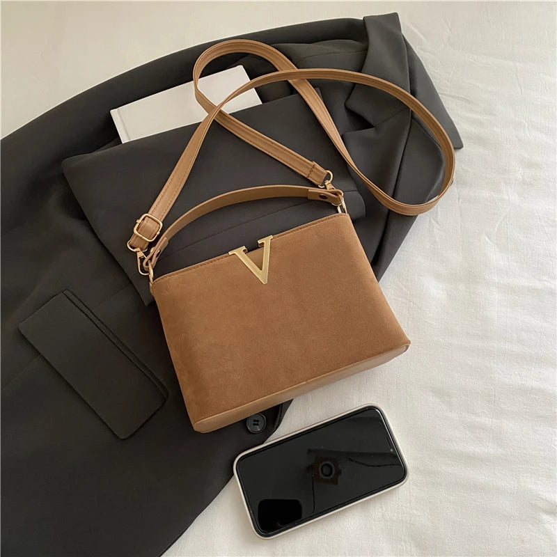 Fashionable Mini Suede Women's Bag, Faux Suede Tote Bag, Hardware Lock Buckle Decoration Handbag Purse Shoulder Cross Body Bags Your Shop Mania