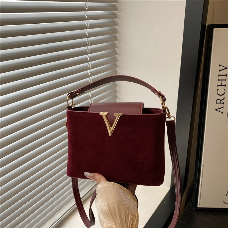 Fashionable Mini Suede Women's Bag, Faux Suede Tote Bag, Hardware Lock Buckle Decoration Handbag Purse Shoulder Cross Body Bags Your Shop Mania