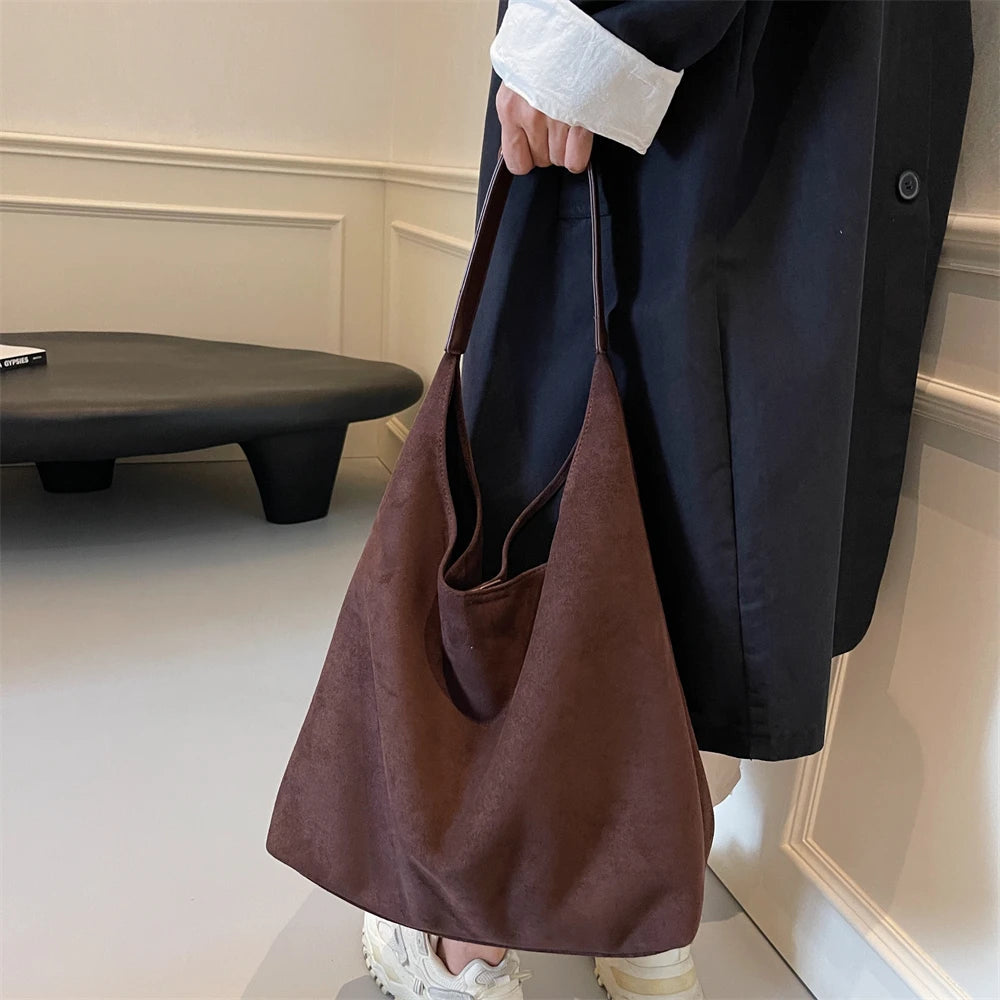 MOODS Casual Shoulder Tote Bag Set For Women 2-IN-1 Suede Pure Color Large Capacity Shopper Tote 2024 Winter New Handbags Female Your Shop Mania
