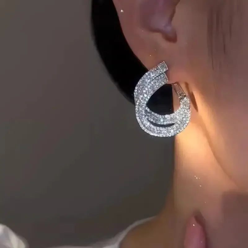 Unique Double Layer Earrings for Women Zircon C-shaped New Fashion Personality Cool Girls Party Accessories Jewellery Women Your Shop Mania