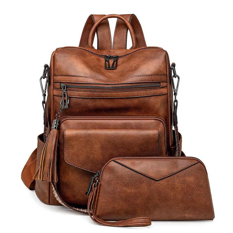 Backpack for Women Large Womens Backpack Leather Travel Fashion Purse Designer Ladies Shoulder Bags with Tassel Two-toned Brown Your Shop Mania