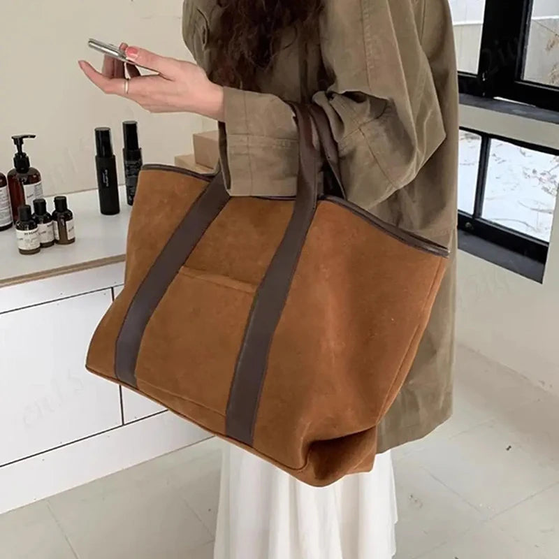 Vintage Suede Large Capacity Handbag Simple All-match Fashion Tote Bags Design Casual Top Handle Shoulder Bag For Women Your Shop Mania