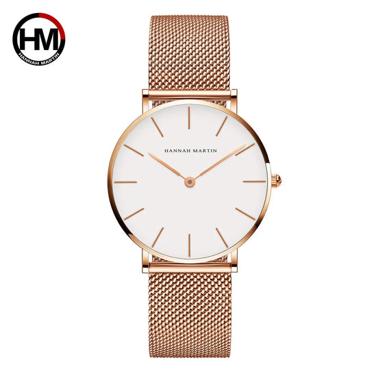 HANNAH MARTIN Brand Quality Stainless Steel Japan Quartz Movement Waterproof Women 36mm Full Rose Gold Ladies Dropshipping Watch Your Shop Mania