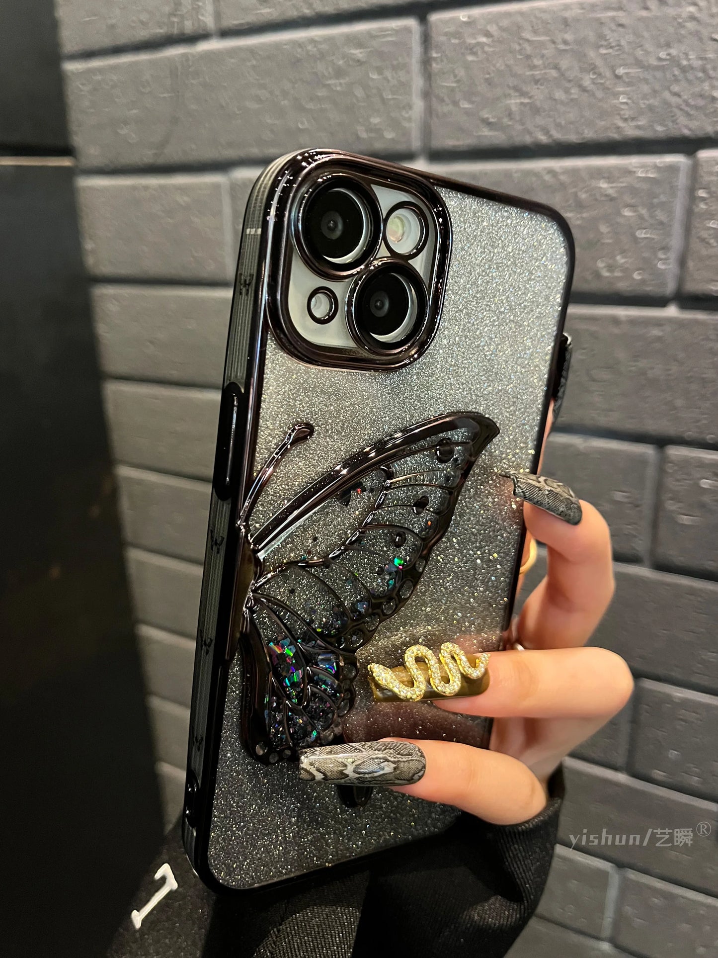 Luxury Electroplated Butterfly Glitter Phone Case For iPhone 11 12 13 14 15 16 Pro Max Fashion Shockproof Bumper Cases Cover