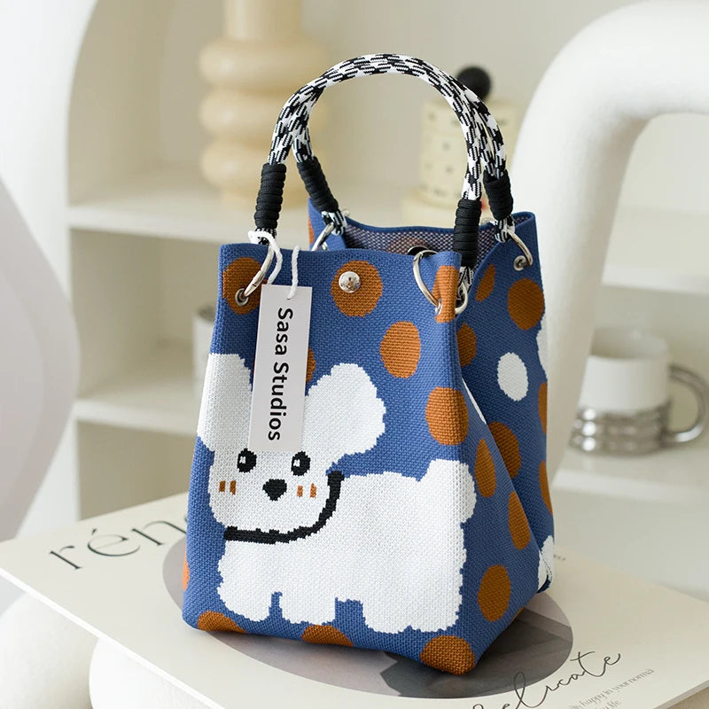 Korean Sle Knitted Tote Bag Large Capaci Portable Handbag Commuter Buet Bag Cute Floral Pattern Women's Handbag Your Shop Mania