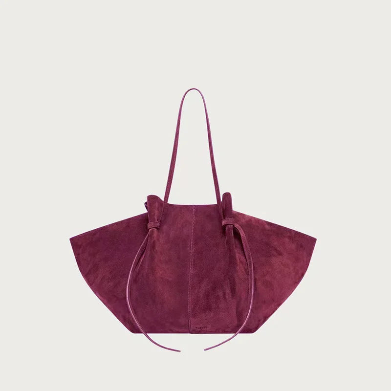 Brand Suede Design Shoulder Bag New Luxury Retro Women's Tote Bag Solid Color Genuine Leather Texture Large Capacity Handbag Your Shop Mania