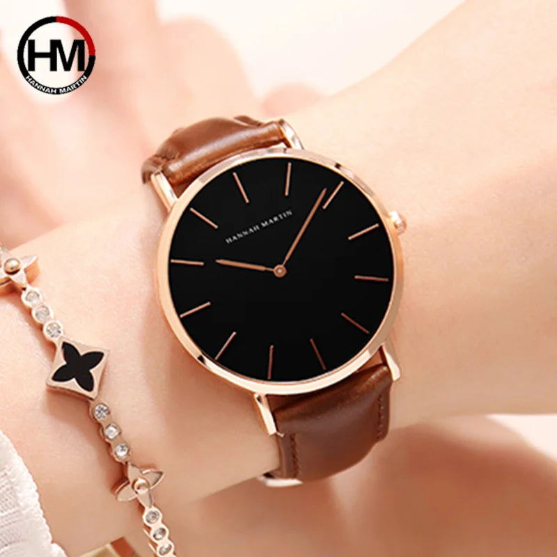 Hannah Martin Hot Fashion Simple Japan Quartz Movement Watch Leather Strap Clock Women Analog Waterproof Wrist watch Your Shop Mania