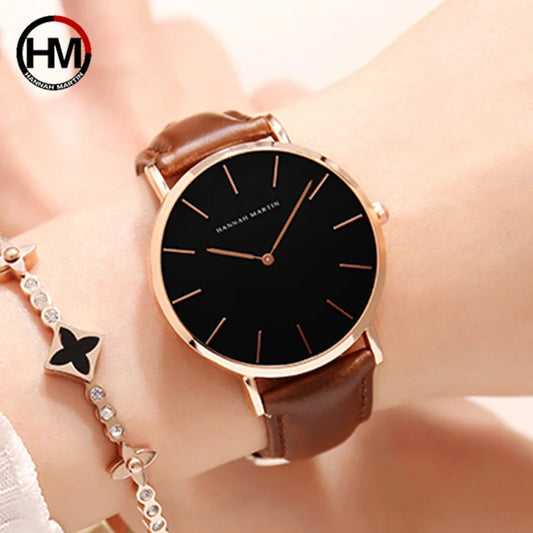 Hannah Martin Hot Fashion Simple Japan Quartz Movement Watch Leather Strap Clock Women Analog Waterproof Wrist watch Your Shop Mania